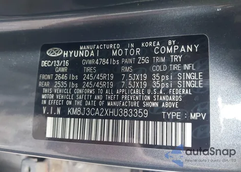 2017 Hyundai Tucson Limited from USA, damaged, VIN KM8J3CA2XHU383359